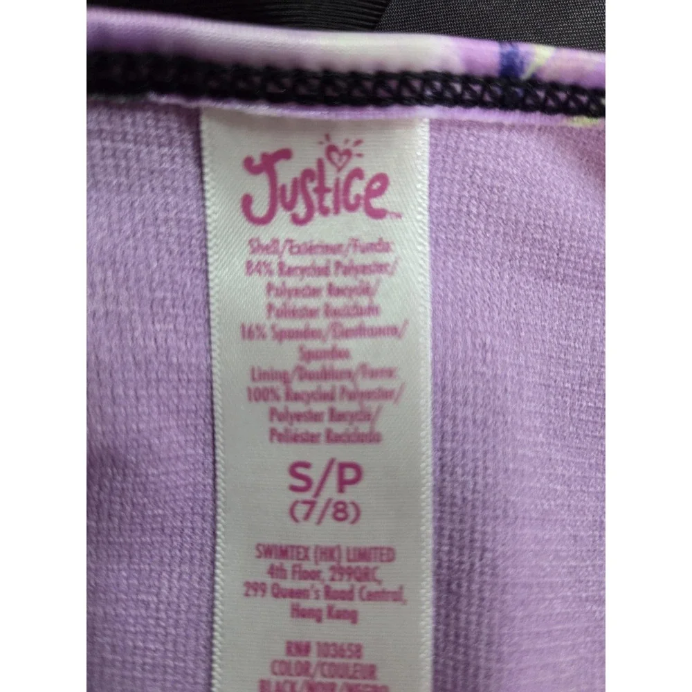 Justice Surf‎ Shirt Girls Small 7/8 Black Floral Rash Guard Swim Top Long Sleeve